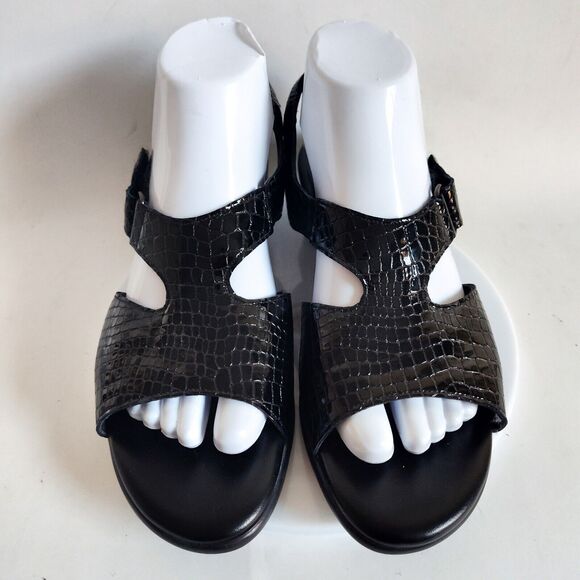 SAS Suntimer Patent Leather Tripad Comfort Black Croc Print Sandals 8.5 $155 USA - Picture 4 of 11